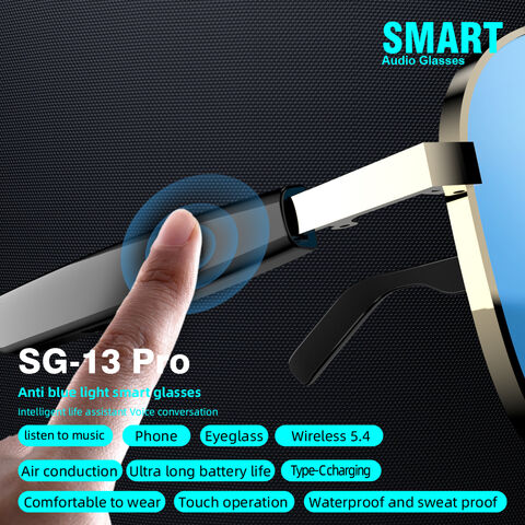 Lunettes intelligentes Bluetooth avec verre, matériau ABS+PC, connectivité V5.4, lunettes de soleil sans fil à commande tactile, autonomie de 7 heures, étanchéité IP4.