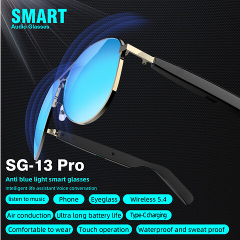 Lunettes intelligentes Bluetooth avec verre, matériau ABS+PC, connectivité V5.4, lunettes de soleil sans fil à commande tactile, autonomie de 7 heures, étanchéité IP4.