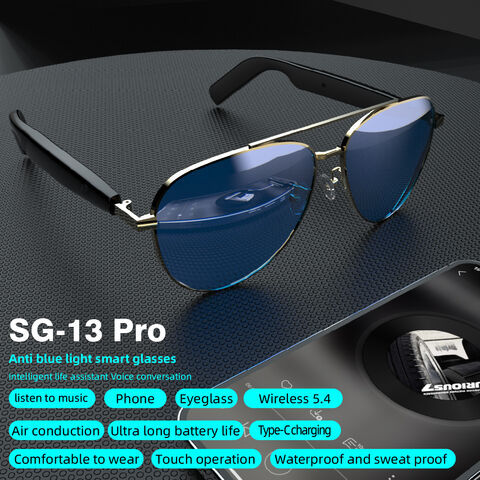 Lunettes intelligentes Bluetooth avec verre, matériau ABS+PC, connectivité V5.4, lunettes de soleil sans fil à commande tactile, autonomie de 7 heures, étanchéité IP4.