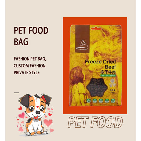 Sachet Mylar à fond plat refermable à soufflet latéral imprimé sur mesure pour aliments pour animaux de compagnie, avec fermeture à glissière réutilisable