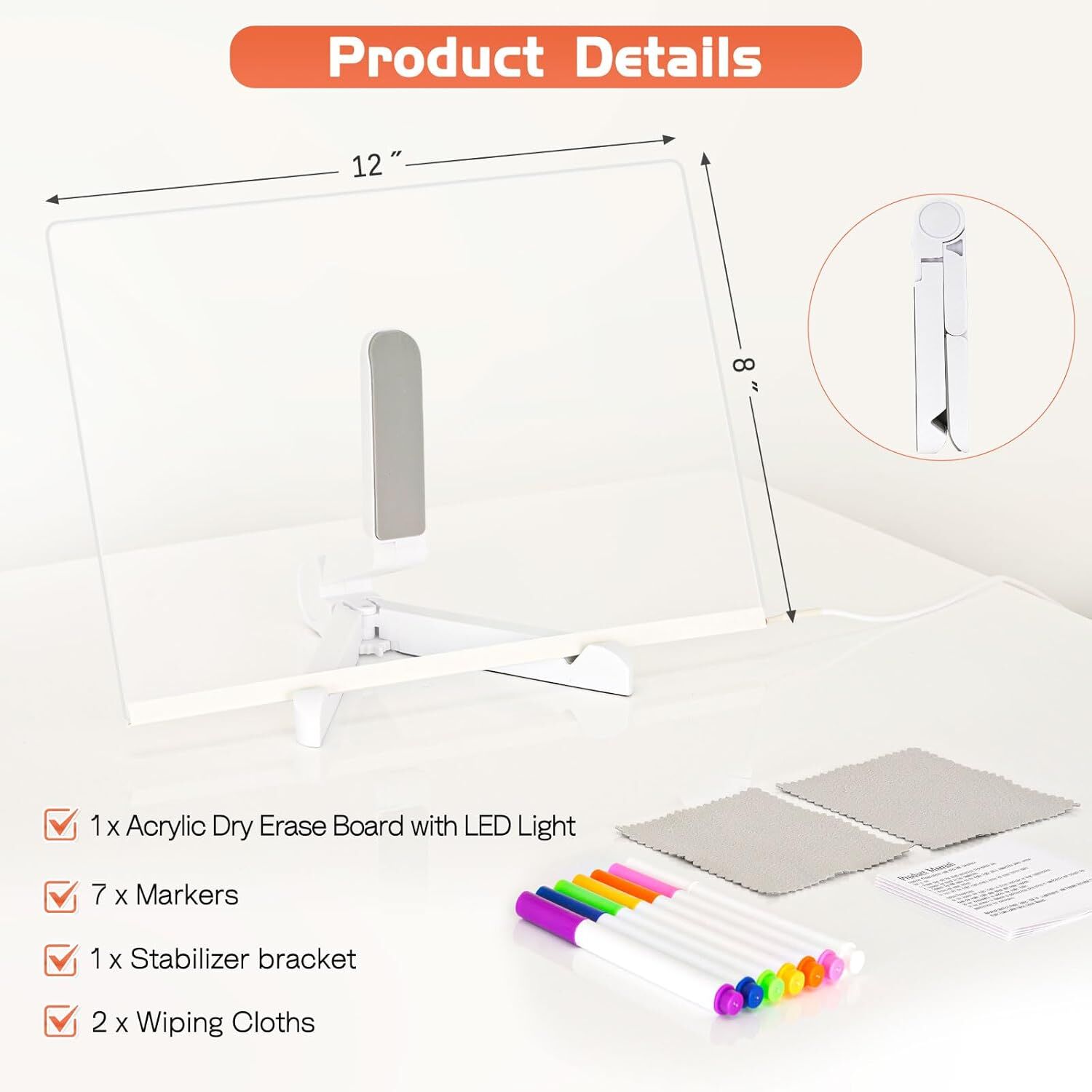 Lumiboard LED Drawing Board, Doodle Glow Drawing Board, LED Note Board Colors Acrylic Dry Erase Boards Soft Eye Protection Light Personalized Led Note - View #3