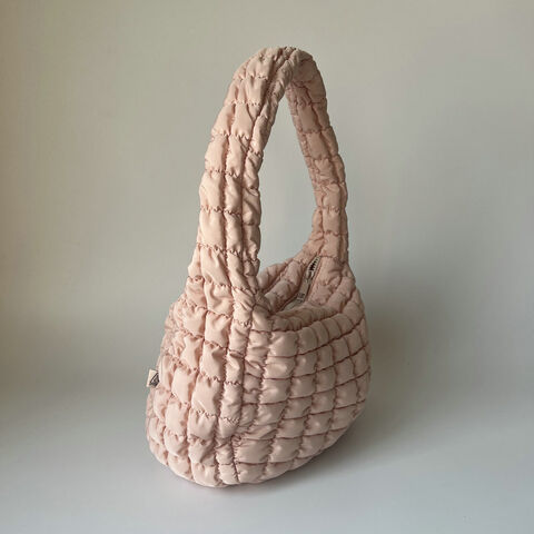 Bolsa de ombro acolchoada Puffer para mulheres, bolsa tote de bolhas fofa, bolsa de mão leve de nylon, bolsa macia acolchoada