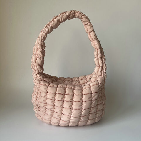 Bolsa de ombro acolchoada Puffer para mulheres, bolsa tote de bolhas fofa, bolsa de mão leve de nylon, bolsa macia acolchoada