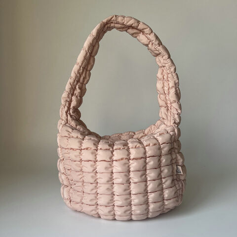 Bolsa de ombro acolchoada Puffer para mulheres, bolsa tote de bolhas fofa, bolsa de mão leve de nylon, bolsa macia acolchoada