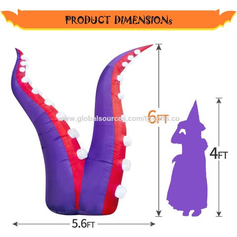 Dekorasi Halloween Tiup 1.8 Meter Tentakel Gurita dengan 36 Lampu LED Terpasang, Dekorasi Patio Liburan Tiup