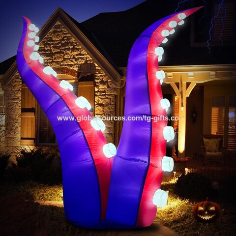 Dekorasi Halloween Tiup 1.8 Meter Tentakel Gurita dengan 36 Lampu LED Terpasang, Dekorasi Patio Liburan Tiup