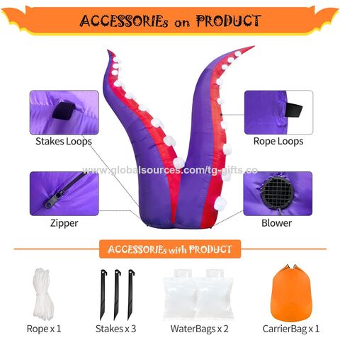 Dekorasi Halloween Tiup 1.8 Meter Tentakel Gurita dengan 36 Lampu LED Terpasang, Dekorasi Patio Liburan Tiup