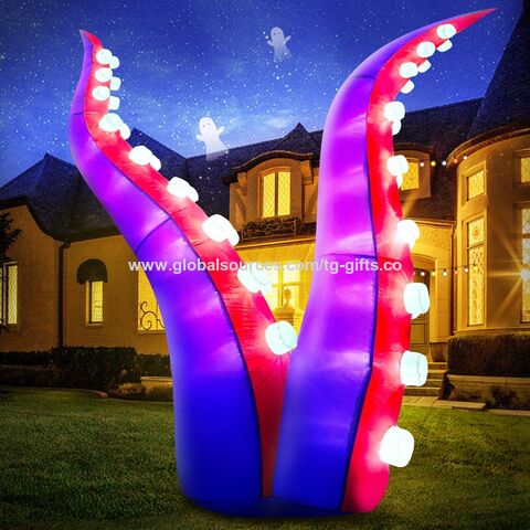 Dekorasi Halloween Tiup 1.8 Meter Tentakel Gurita dengan 36 Lampu LED Terpasang, Dekorasi Patio Liburan Tiup