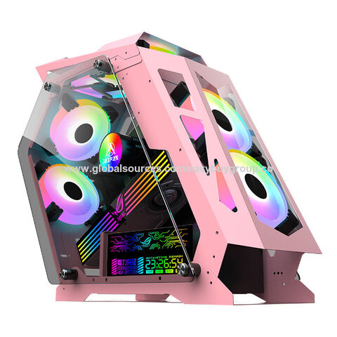 Gaming-PC-Gehäuse in spezieller Form, personalisiertes E-Sport-Desktop-Gehäuse mit transparenter Seite, 4 Lüftern und 4 Lichtleisten in Standardgröße für Gaming-Computer.