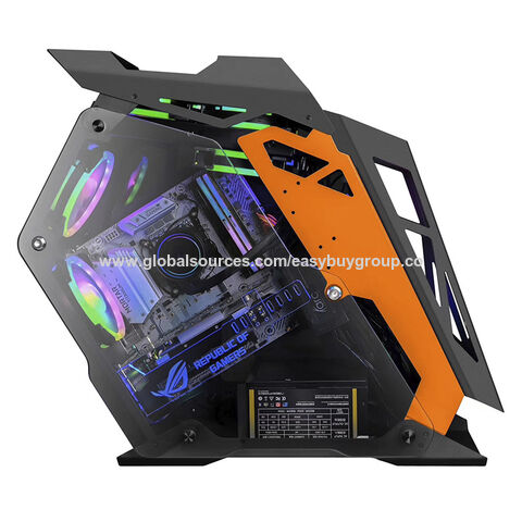 Gaming-PC-Gehäuse in spezieller Form, personalisiertes E-Sport-Desktop-Gehäuse mit transparenter Seite, 4 Lüftern und 4 Lichtleisten in Standardgröße für Gaming-Computer.