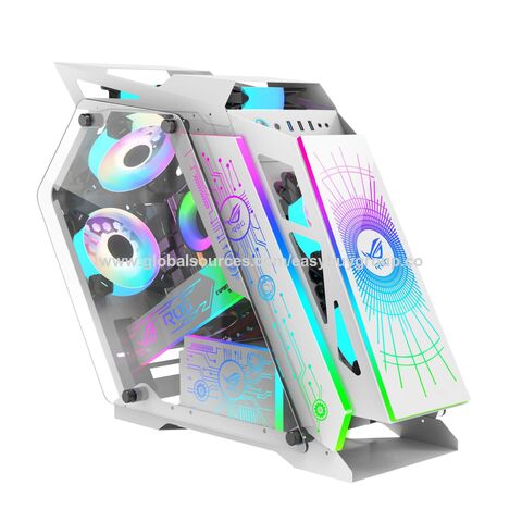 Gaming-PC-Gehäuse in spezieller Form, personalisiertes E-Sport-Desktop-Gehäuse mit transparenter Seite, 4 Lüftern und 4 Lichtleisten in Standardgröße für Gaming-Computer.