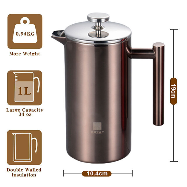 Metal Tea Making Pot Stainless Steel Double Wall Tea Pot, French Press Coffee Maker, Manual ...