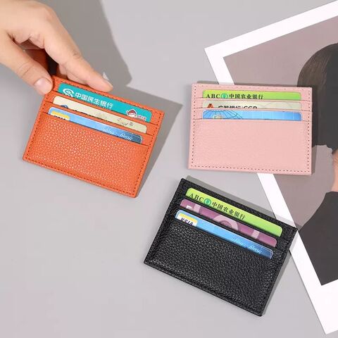CK147 Tarjetero de cuero PU de alta calidad, tarjetero en blanco, diseño personalizado, mini billetera delgada de cuero para tarjetas de crédito
