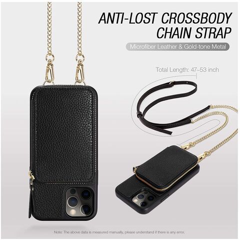 Sangle De Téléphone Avec Pochette à Fermeture éclair, Clip And Go Pour Téléphone Avec Sac à Bandoulière Portefeuille, Pochette Portefeuille à Fermeture éclair, Cordon De Téléphone Réglable Pour Femme