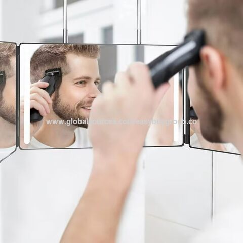 Espelhos de banheiro telescópicos suspensos para corte de cabelo doméstico, espelho tríplice suspenso para banheiro