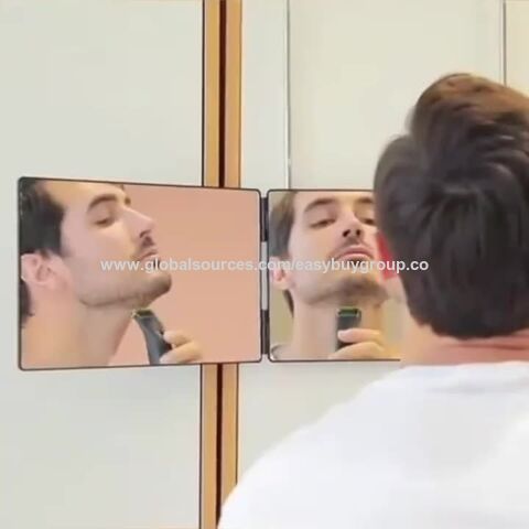 Espelhos de banheiro telescópicos suspensos para corte de cabelo doméstico, espelho tríplice suspenso para banheiro