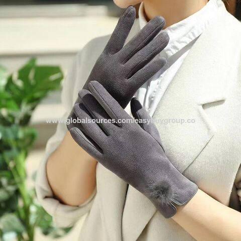 Damen Handschuhe aus Wildleder und Fleece, neuer, warmer Fausthandschuh-Stil