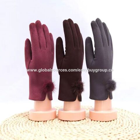 Damen Handschuhe aus Wildleder und Fleece, neuer, warmer Fausthandschuh-Stil