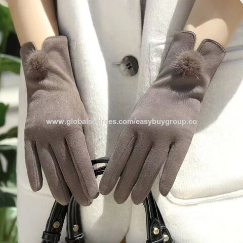 Damen Handschuhe aus Wildleder und Fleece, neuer, warmer Fausthandschuh-Stil