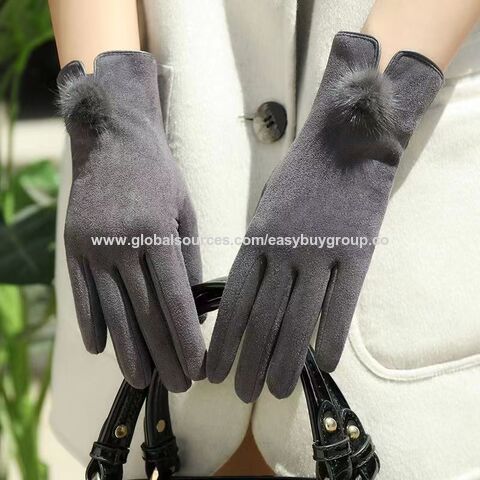 Damen Handschuhe aus Wildleder und Fleece, neuer, warmer Fausthandschuh-Stil