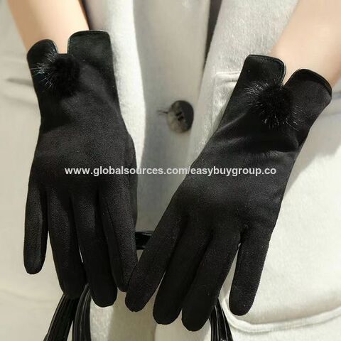 Damen Handschuhe aus Wildleder und Fleece, neuer, warmer Fausthandschuh-Stil