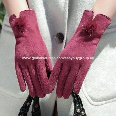 Damen Handschuhe aus Wildleder und Fleece, neuer, warmer Fausthandschuh-Stil