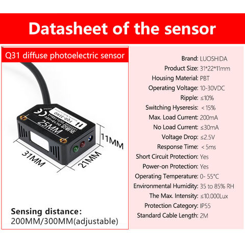 Venda da fábrica Sensor fotoelétrico difuso Q31 NPN PNP quadrado preto de longo alcance de 300 mm para máquina automática