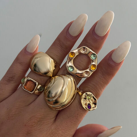 SISSLIA Anillo de Moda Hip-hop Circular Plisado Chapado en Oro, Anillo de Flor Geométrica, Accesorio de Fiesta para Mujeres