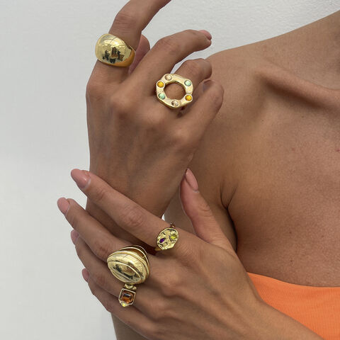 SISSLIA Anillo de Moda Hip-hop Circular Plisado Chapado en Oro, Anillo de Flor Geométrica, Accesorio de Fiesta para Mujeres