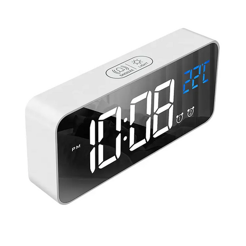 Intelligenter digitaler LED-Wecker mit kabellosem Ladegerät, Thermometer und Zeitanzeige für Schlafzimmer, Meetings, Reisen, Hausaufgaben