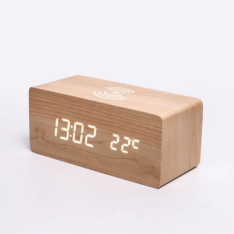 Intelligenter digitaler LED-Wecker mit kabellosem Ladegerät, Thermometer und Zeitanzeige für Schlafzimmer, Meetings, Reisen, Hausaufgaben