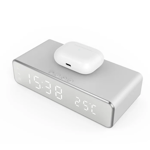 Intelligenter digitaler LED-Wecker mit kabellosem Ladegerät, Thermometer und Zeitanzeige für Schlafzimmer, Meetings, Reisen, Hausaufgaben