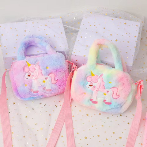 Nouveau sac à bandoulière diagonal licorne en peluche, adorable, à la mode, sac à main à bandoulière, mignon petit sac à bandoulière en peluche