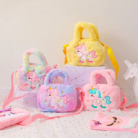 Nouveau sac à bandoulière diagonal licorne en peluche, adorable, à la mode, sac à main à bandoulière, mignon petit sac à bandoulière en peluche