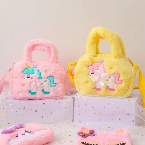 Nouveau sac à bandoulière diagonal licorne en peluche, adorable, à la mode, sac à main à bandoulière, mignon petit sac à bandoulière en peluche