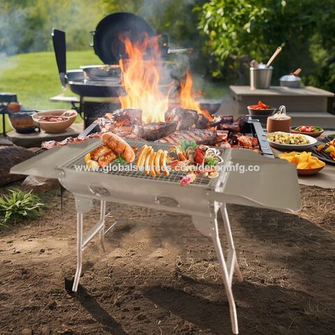 Barbecues Portables Pliables au Charbon de Bois - Grille en Acier Inoxydable, Durable et Facile à Nettoyer | Parfait pour BBQ en Plein Air