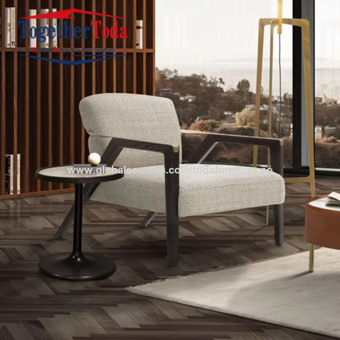 Sofás e cadeiras de madeira maciça com design de luxo moderno e simples, com braços de metal, para hotéis e clubes