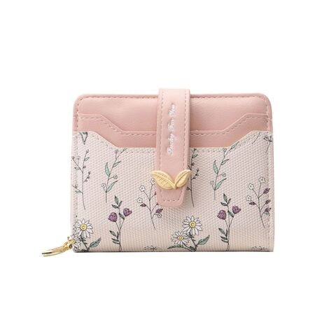 Clips de dinero Billetera multifuncional con diseño de flores para mujer, monedero corto, delgado y pequeño con cremallera