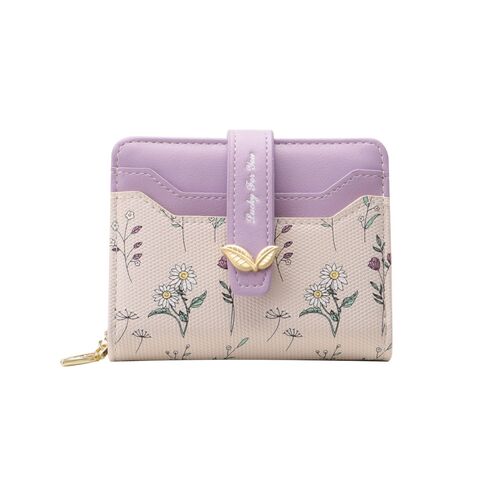 Clips de dinero Billetera multifuncional con diseño de flores para mujer, monedero corto, delgado y pequeño con cremallera