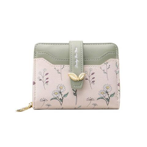 Clips de dinero Billetera multifuncional con diseño de flores para mujer, monedero corto, delgado y pequeño con cremallera