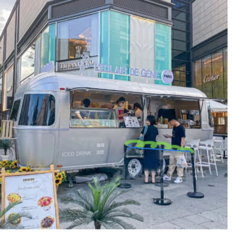 Qingfeng Imbisswagen aus Edelstahl, mobiler Verkaufsstand, multifunktionaler Snackwagen für Kaffee, Caravan