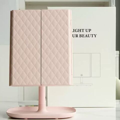 Espejo de maquillaje LED plegable recargable con luz de relleno para escritorio, ideal para dormitorios - Venta al por mayor