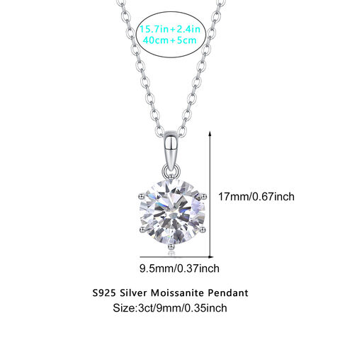 Pingentes de diamante genuínos com 6 garras em prata s925, colar de moissanite, um pingente moderno e sofisticado para mulheres.