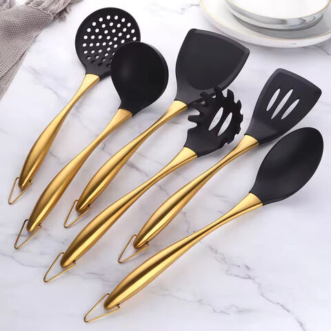 Buyer Star Hochwertiges 6-teiliges Küchenhelfer-Set aus Silikon mit Edelstahlgriff und Halter - Professionelle Küchenwerkzeuge