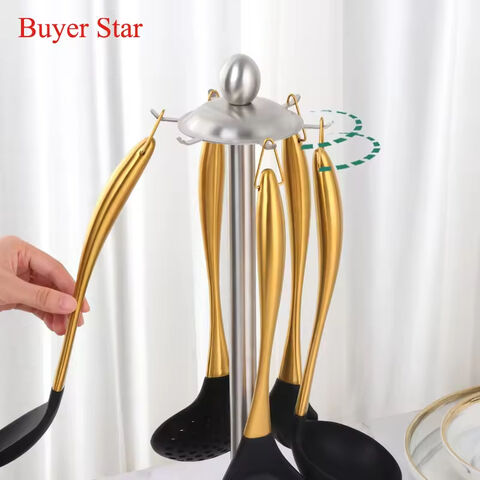 Buyer Star Hochwertiges 6-teiliges Küchenhelfer-Set aus Silikon mit Edelstahlgriff und Halter - Professionelle Küchenwerkzeuge