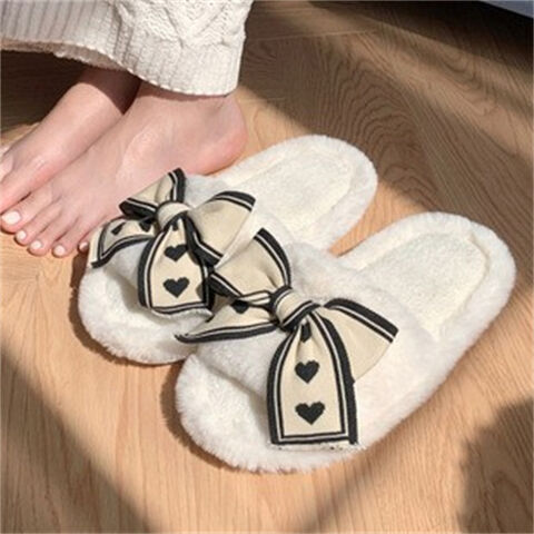 Zapatillas de estar por casa de felpa con lazo de alta calidad para interiores