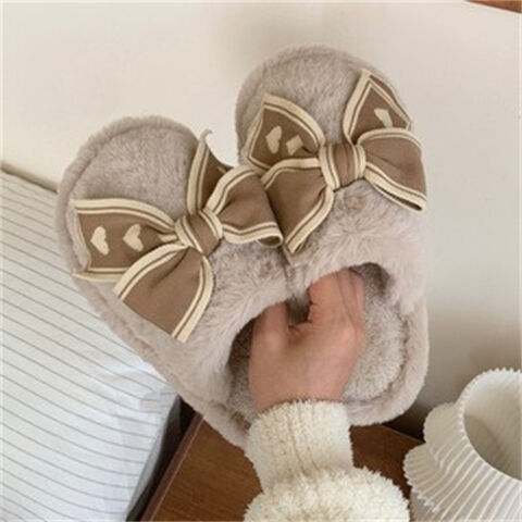 Zapatillas de estar por casa de felpa con lazo de alta calidad para interiores