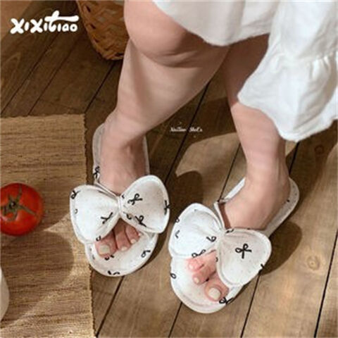 Zapatillas de estar por casa de felpa con lazo de alta calidad para interiores