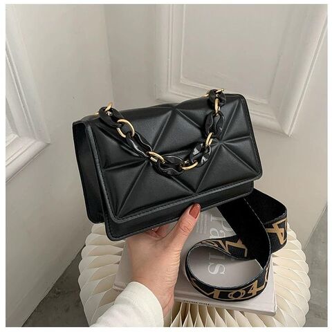 Bolsa de mão casual simples personalizada, alça de ombro larga, bolsa de ombro única, bolsa pequena de corrente grossa