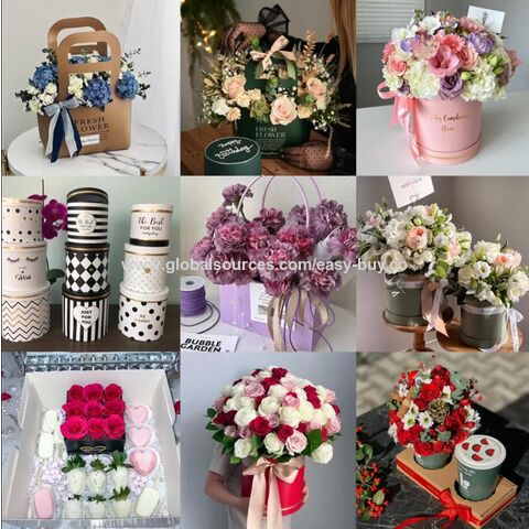 Boîtes à Fleurs Posy Vente Directe Usine Panier à Motifs Recyclables Boîte d'Emballage pour Fleurs avec Gaufrage Feuille d'Or Ensemble Bouquet Cadeau Populaire